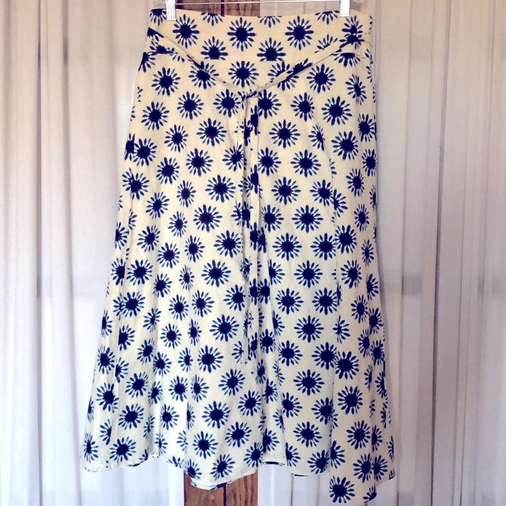Ann Taylor Loft Blue Batik Sunflower Midi Skirt